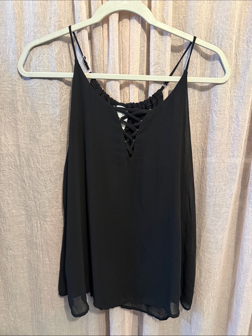 NAIF Black Lace-Up Spaghetti Strap Tank